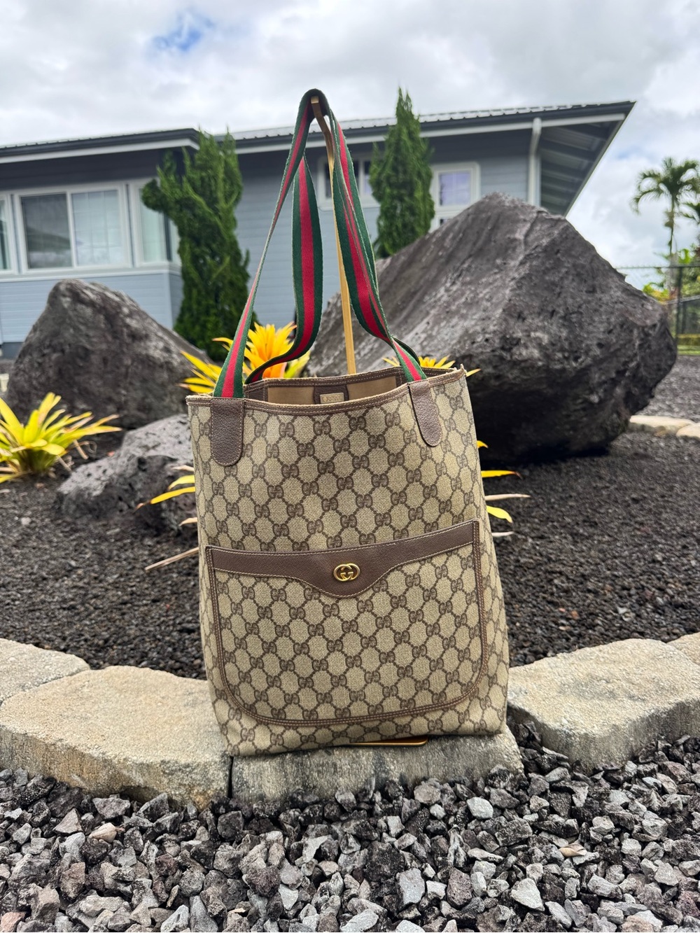 Gucci Vintage GG Supreme Web Stripe Tote Project Rehab Bag